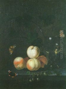 Nature Morte Aux Peches Et Verre De Vin Sur Un Entablement Nature Morte Aux Peches Et Verre De Vin Sur Un Entablement