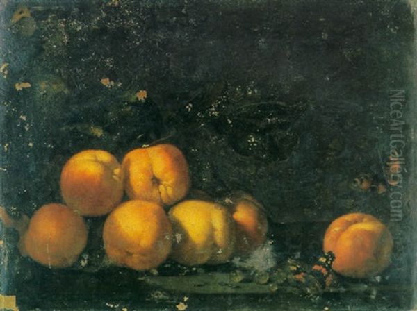 Peaches And Grapes With Butterflies On A Ledge - view 1