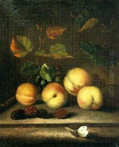 Stilleben Mit Beeren, Pfirsichen Und Schmetterling Auf Einer Steinbrustung by Abraham Van Calraet