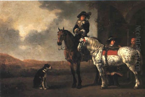 Gentlemen With Horses And A Blacksmith At A Gate - view 1