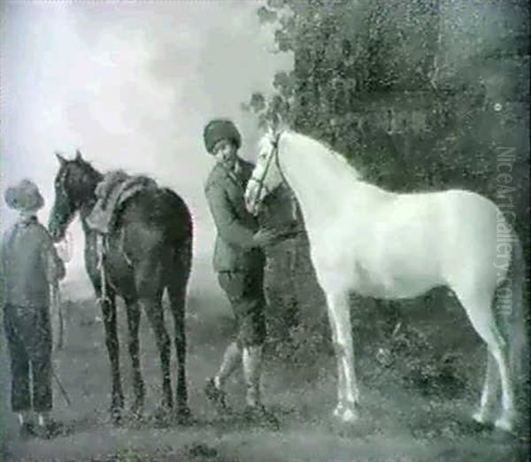 Two Horses With Grooms - view 1