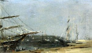 Bateaux A Quai by Adolphe Felix Cals