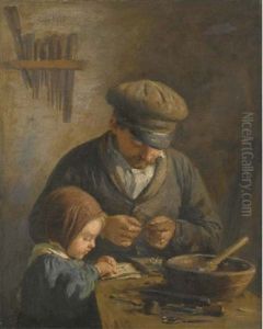 Pere Et Fillette Dans Un Atelier