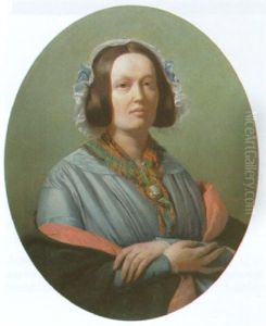 Portrat Einer Dame Mit Spitzenhaube, Kariertem Halstuch, Gemmen-brosche Und Stola