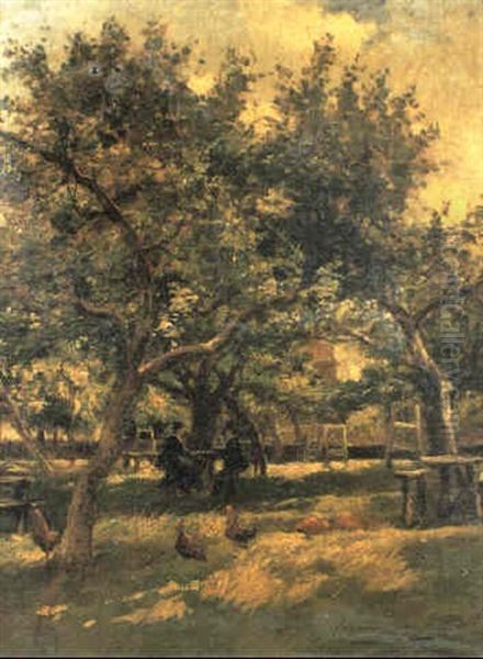 Figures And Poultry In An Orchard - view 1