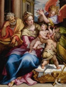 The Holy Family With Saint John The Baptist And An Angel by Denys Calvaert