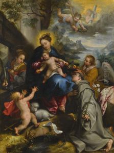 The Madonna And Child With Saints Catherine, Dominic And The Infant Saint John The Baptist, A Landscape Beyond by Denys Calvaert