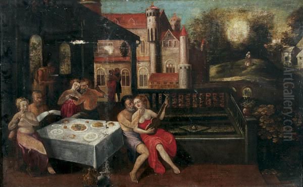 A Musical Feast With Praying Figure In Distance - view 1