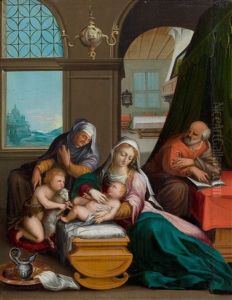 An Interior With The Holy Family, Saint Ann And Saint John The Baptist