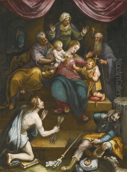 The Holy Family With The Infant Saint John The Baptist And Saint Anne, Together With Saints Anthony Abbot, Sebastian And Roch - view 1