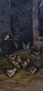 A Pair Of Farm Scenes, Chickens In Barns by German Alvarez Algeciras