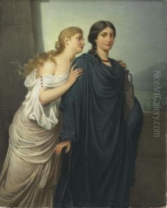 Late 19th/20th Century, Impressed E And 387, Green-printed Mark Forfranz Xaver Thallmaier, Munich
Finely Painted After E. Teschendorff With The Tragic Heroine And Acompanion