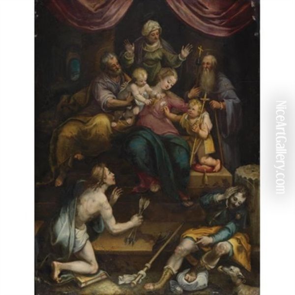 The Holy Family With The Infant Saint John The Baptist And Saint Anne, Together With Saints Anthony Abbot, Sebastian And Roch - view 1