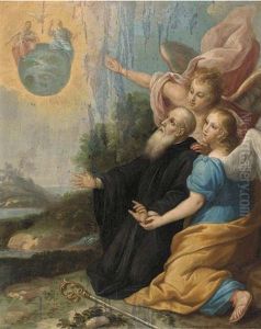 A Bishop Saint Experiencing The Vision Of The Trinity by Denys Calvaert