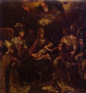The Madonna And Child With The Archangel Michael, A Bishop Saint, Saint Anthony Of Padua, And Catherine Of Siena by Denys Calvaert