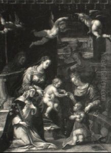 The Holy Family With Sts. Catherine, Anne And The Infant St. John by Denys Calvaert