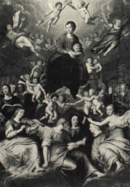 The Madonna And Child In Majesty Surrounded By Putti.. Playing Instruments - view 1