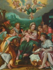 The Rest On The Flight Into Egypt With Angels And Saint Jerome by Dionysius Calvert