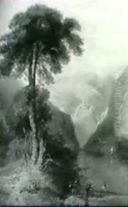 Fisherfolk On A River, A Mountainous Landscape Beyond Fisherfolk On A River, A Mountainous Landscape Beyond