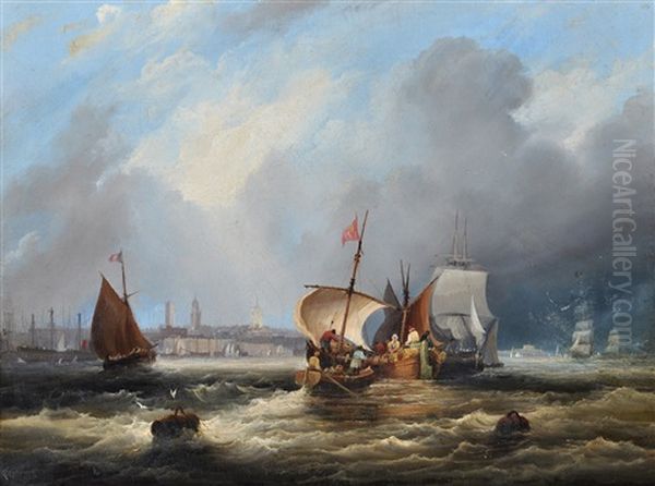French Trading Boats At The Entrance To A Harbour - view 1