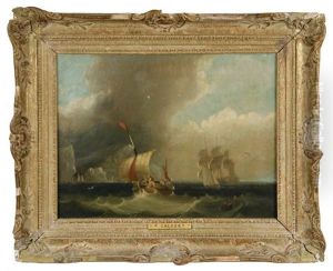 Fishing Boats And Freighters Off Treacherous Coast by Frederick Calvert
