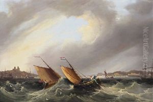 Fishing Boats In A Rough Sea by Frederick Calvert