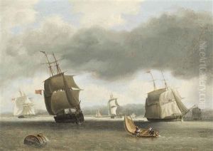 Trading Brigs And Other Coastal Craft Inshore by Frederick Calvert