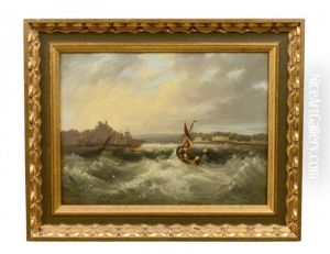 Fishing Boats And Masted Ships Off The Coast by Frederick Calvert