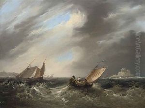 Fishing Luggers In A Heavy Swell Off St. Michael's Mount, Cornwall