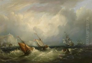 Britische Und Hollandische Schiffe In Sturmischer See Vor Steilkuste