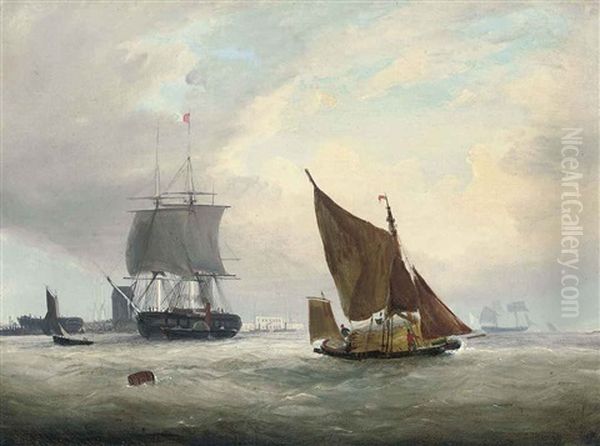 A Hay Barge And Other Shipping On The Medway (+ Hauling In The Nets; Pair) - view 1