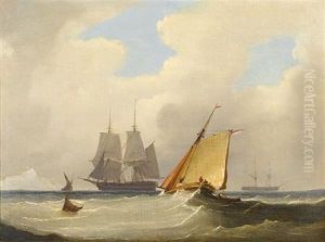A Brig Hove-to Off St. Catherine's Point, Isle Of Wight, With A Cutter Caught In A Swell Nearby