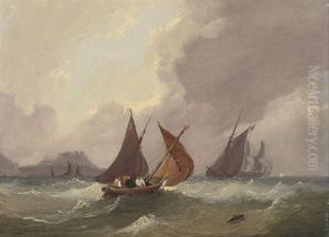 Fishing Boats And Other Shipping Below A Fortified Promontory (+ Shipping In A Squall In The Channel; Pair) by Frederick Calvert