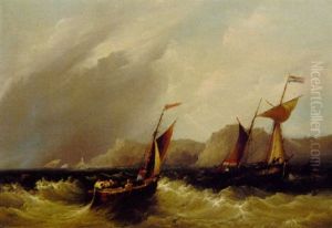 Small Craft Off A Rocky Coastline