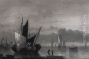 Fishing Boats Moored Off The Dutch Coast by Frederick Calvert