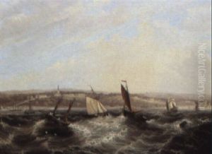 Ryde, Isle Of Wight, From The Sea, The Portsmouth Ferry Steamer Offshore by Frederick Calvert