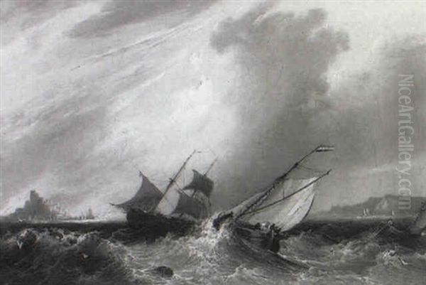 Vessels In Stiff Breeze Near St. Michael's Mount, Cornwall - view 1
