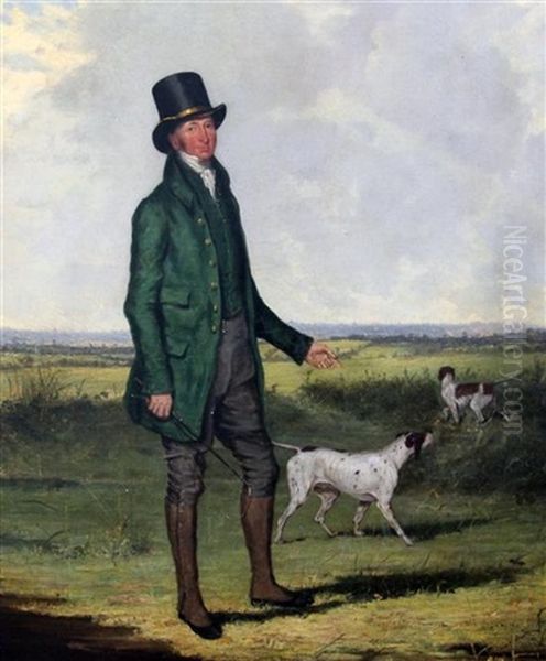 Portrait Of Mr Mansell Standing In A Landscape With Two Pointers - view 1