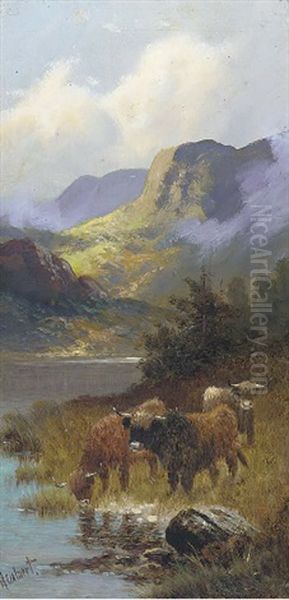 Highland Cattle Watering (+ Highland Cattle At The Waters Edge; Pair) - view 1