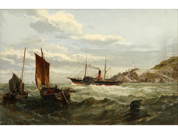 Steam Boat And Other Shipping Off A Rocky Coast; And Companion - view 1