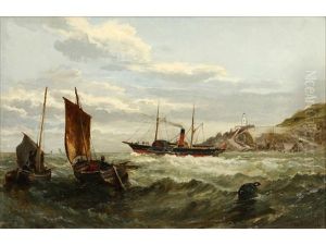 Steam Boat And Other Shipping Off A Rocky Coast; And Companion