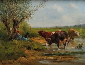 La Gardienne De Vaches by Leon Georges Calves