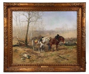 =clearing Land With A Dray Team by Leon Georges Calves