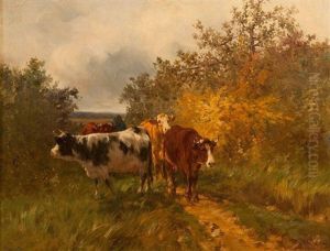 Vache Dans Le Pre by Leon Georges Calves