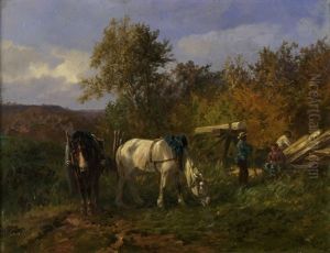 Holzarbeiter Mit Pferdefuhrwerk