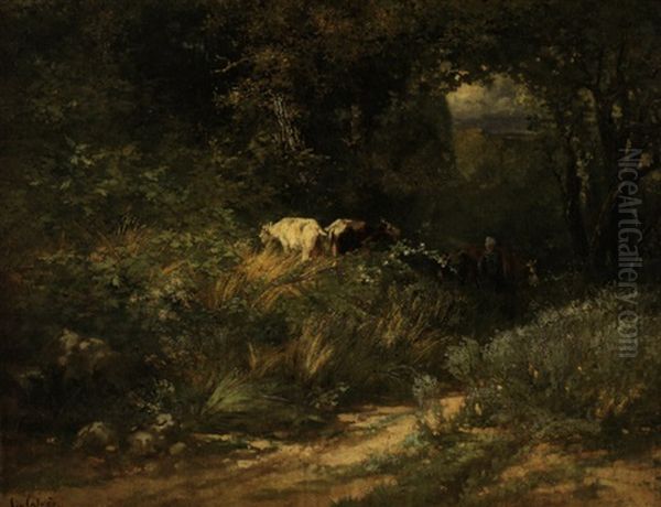 Hirtin Mit Vieh Im Untergeholz - view 1
