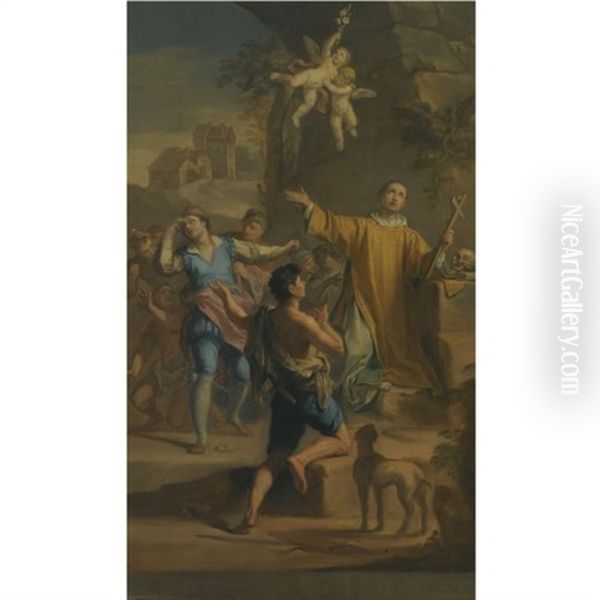 An Outdoor Scene With A Saint In Ecstatic Rapture, Surrounded By Devotees - view 1