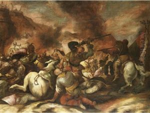 A Cavalry Battle (+ A Siege; Pair) by Antonio Calza