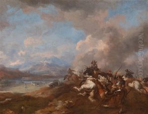 Reitergefecht Vor Einem Gebirgshintergrund by Antonio Calza