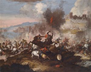 Eine Schlacht Zwischen Christlicher Und Turkischer Reiterei Unter Den Mauern Einer Befestigten Stadt by Antonio Calza